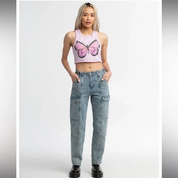 NWT Full Tilt Purple Butterfly Graphic Cropped Tank - Picture 4 of 12
